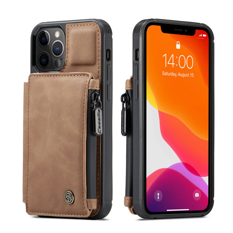 Frosted Retro Multifunctional Zipper Phone Case Flip Card