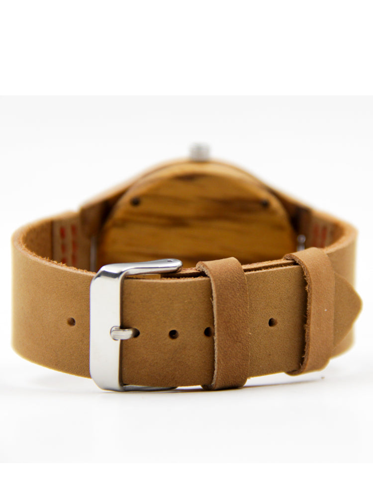 Casual Business Bamboo Leather Strap Watch