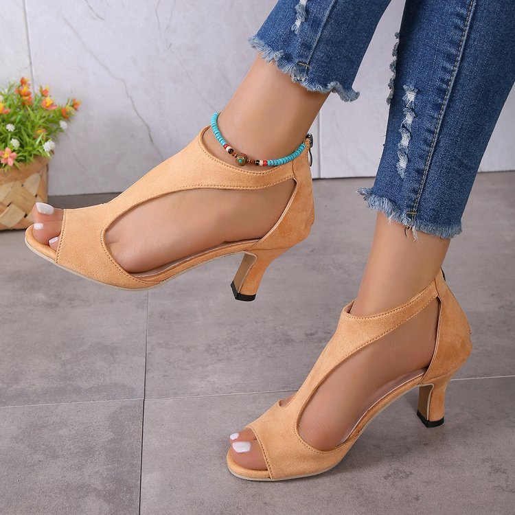 Women's Peep Toe Fashion All-match Back Zipper High Heels